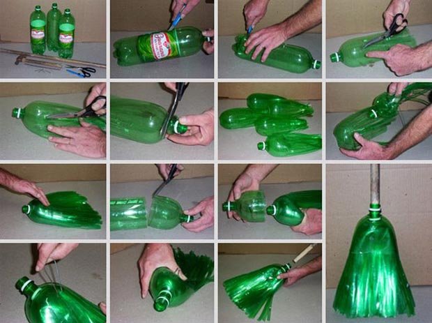 Como fabricar tus escobas re-utilizando botellas de plástico, paso a paso