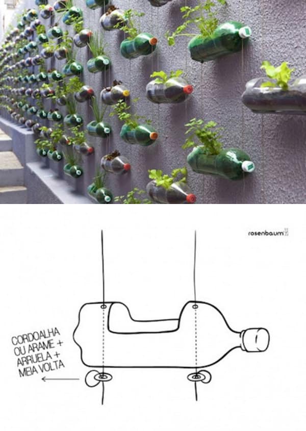 Jardin vertical hecho de botellas recicladas