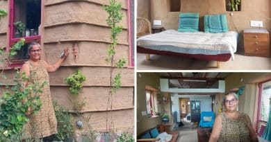 , Mujer de 54 años construyó la casa ecológica de sus sueños con barro, piedra y madera