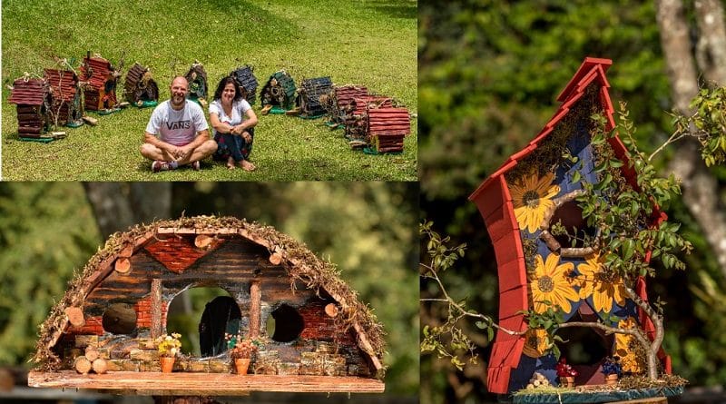 Pareja recicla maderas de descarte para hacer casas para pájaros hermosas y creativas